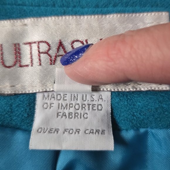 Aqua Blue Washable Faux Suede Skirt and Jacket Suit Set Size 12 - Picture 15 of 16